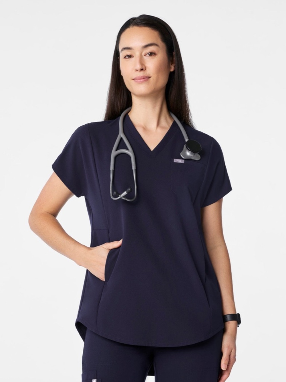 FIGS Addison Oversized Tunic Scrub Top Navy Blue | Soft Stretch | Size L